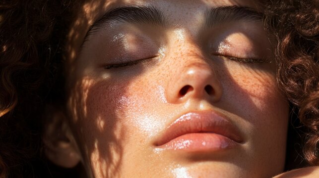 A realistic, healthy, and radiant face while sleeping; an authentic nighttime routine. generative ai