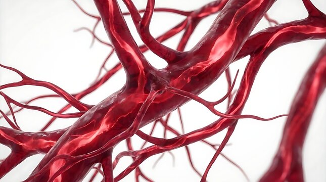 Red blood vessel network on white background