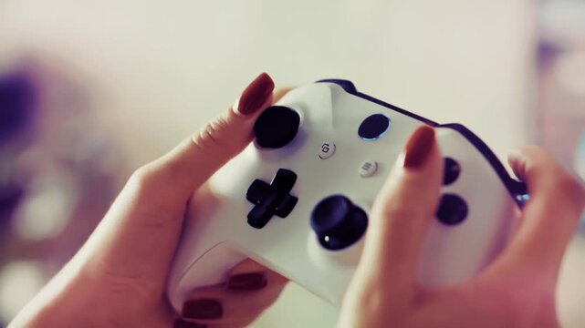 Gamer Holding Wireless Gamepad Controller While Playing Video Games