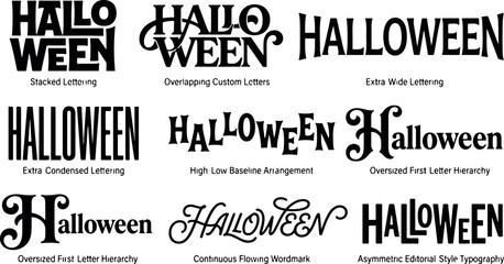 Obraz premium A diverse collection of halloween typography designs a bunuel inspired set featuring various styles and artistic lettering for spooky season celebrations