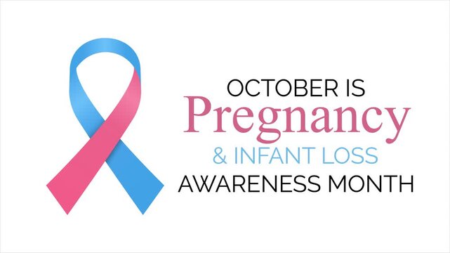 Pregnancy and Infant Loss Awareness Month animation with a blue and pink awareness ribbon, representing remembrance, compassion, hope, and solidarity.