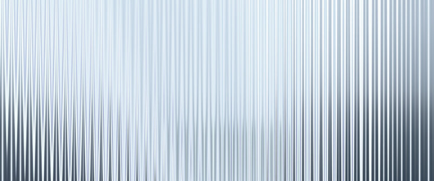 Silver ribbed acrylic texture background with fluted glass effect and soft light reflections. Abstract vertical striped surface for modern minimal design, branding, mockup.