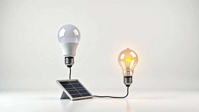 LED Bulb and Solar Panel Symbolizing Energy Transition