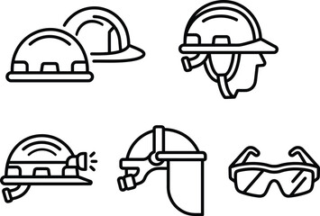 Fototapeta premium Set of Hard Hats and Construction Tools Vector Illustration for Safety Equipment, Protective Helmets and Industrial Work Design