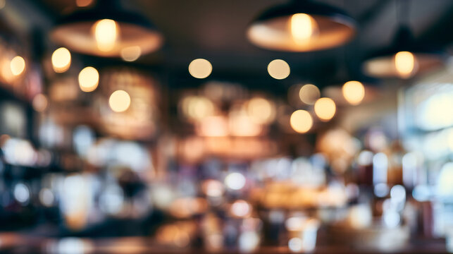 Blurred restaurant or coffee shop interior with glowing bokeh lights restaurant interior