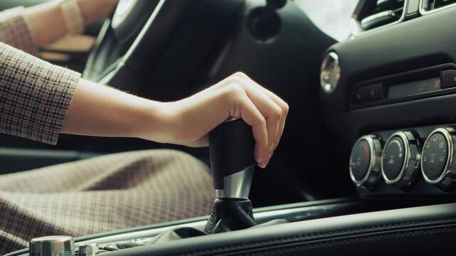 Changing Gear Stick Transmission Inside Modern Automobile Vehicle Interior