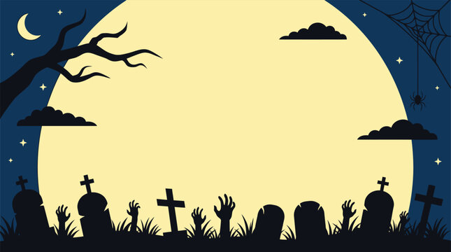 A spooky halloween cemetery scene under a glowing full moon perfect for backgrounds decorations and eerie festive designs creating a haunting atmosphere
