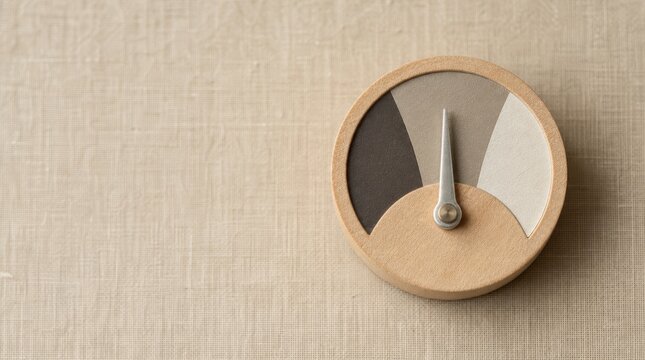 risk management governance optimization. Vintage gauge meter with needle on textured fabric background, showing a mid-level reading.