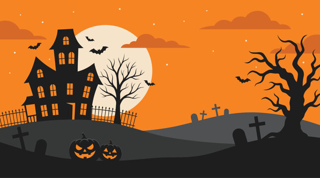 A spooky and enchanting halloween night scene a haunted house full moon and bare trees create a classic mystical and slightly frightening atmosphere for