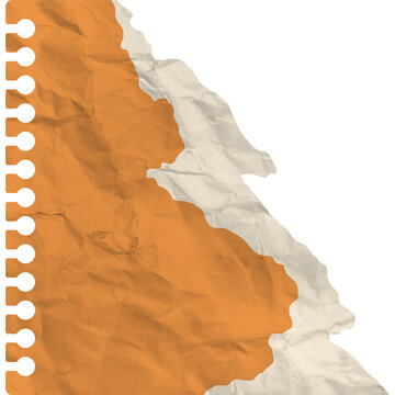 Crumpled orange and cream ripped note paper with binder punch holes and textured surface
