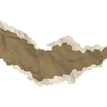 Horizontal ripped kraft paper scrap showing crumpled surface and layered jagged borders