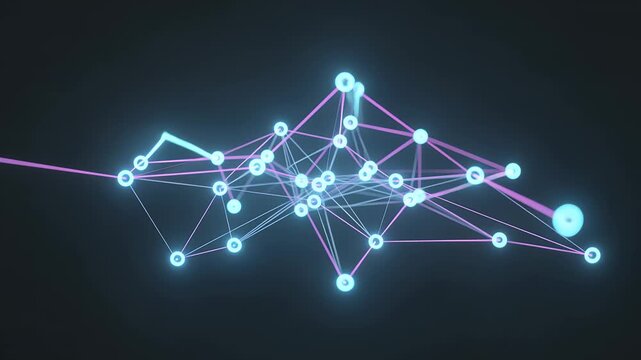 Network, digital and connection with data for abstract technology and plexus. Communication, science and internet with future, motion and neural link in cloud for nodes and information tech.