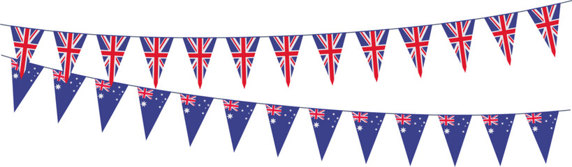 Naklejka premium Garlands with pennants from United Kingdom and Australia