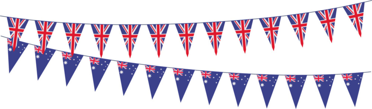 Garlands with pennants from United Kingdom and Australia