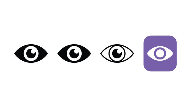 Set of eye icons showing various styles of ocular symbols for web and mobile user interface design