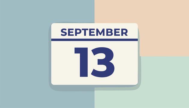 Square calendar sheet displaying September 13 on a colorful pastel split blue peach and green background.