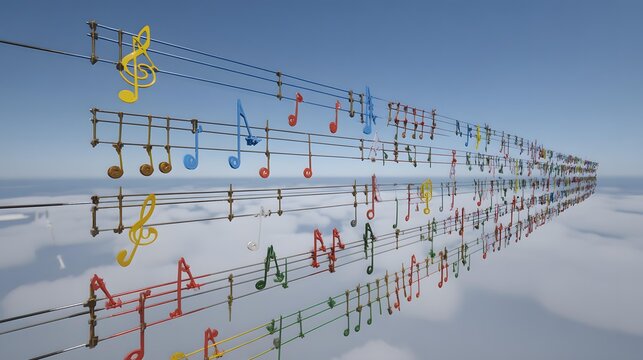 AI orchestrating a colorful soundscape above the clouds, futuristic visual effects, epic scenery, ultra realistic lighting