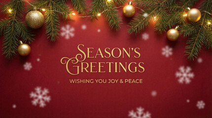 Obraz premium Vibrant warm red greeting card background richly embellished with golden texts and shiny glowing edge ornaments perfect for passionate festive presents