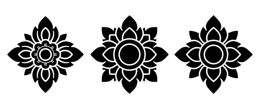 Traditional Thai Flower Icon Set Asian Floral Ornament For Spa Logo Design
