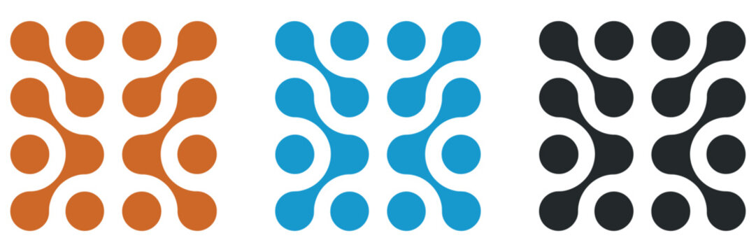 Connected dots icon featuring circular patterns, abstract movement, integration, transition, and technology concepts with rounded shapes.