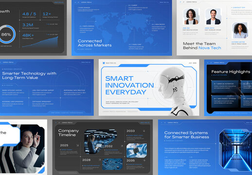 Futuristic Presentation Template in AI, Robotics, Cybersecurity, Technology Startup Pitch Deck Theme