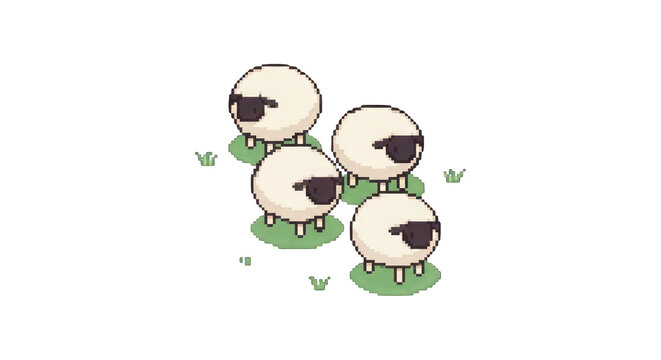 Cute pixel art sheep wearing sunglasses on green grass