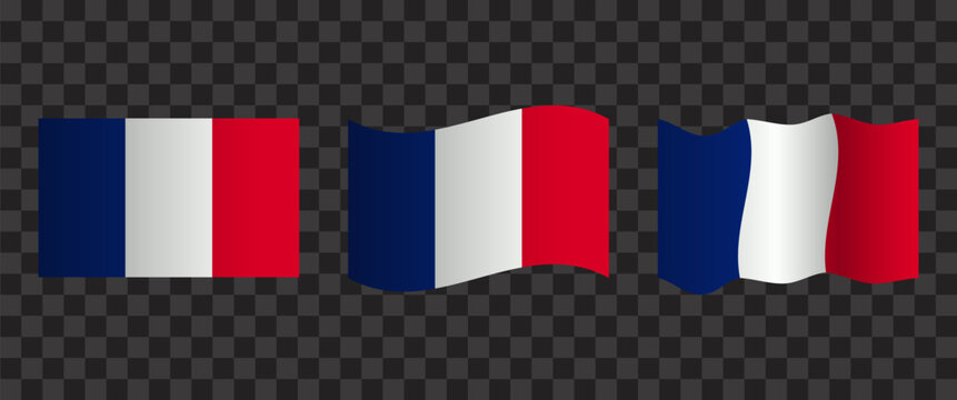 Isolated France Flag Set Waving French National Symbol For Travel