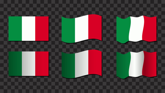 Italy Flag Set Waving Italian National Symbol For Travel And Language Icon