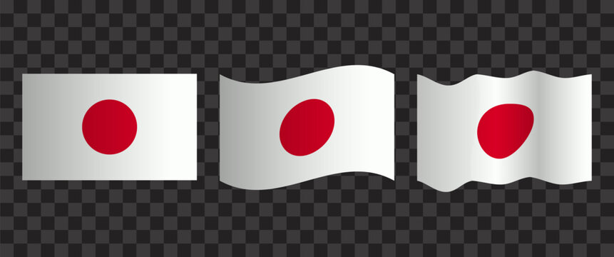Isolated Japan Flag Set Waving Japanese National Symbol For Travel Design