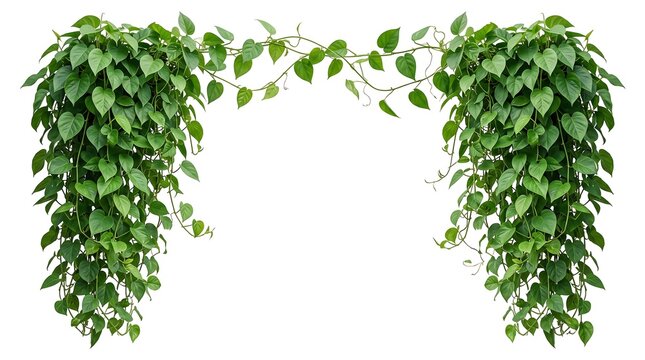 Hanging green ivy vine border isolated on white background for floral design