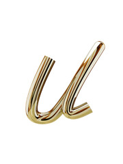 Gold 3D Letter u, metallic, lowercase, isolated on transparent background with realistic reflections, script style font © Youandigraphics