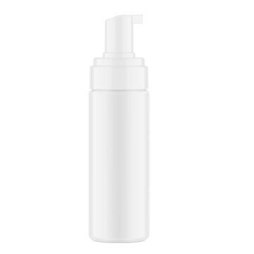 White foaming pump bottle mockup or design, branding, presentation of cosmetic, skincare products. 3D hight realistic vector illustration isolated on white background. Scalable, editable. EPS10.