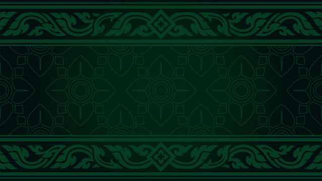 Dark Green Thai Pattern Vintage Floral Border Premium Spa Background
