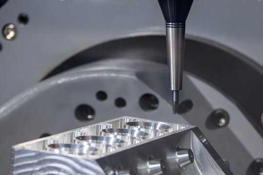 Aluminum V8 engine block cutting process on CNC milling machine using flat nose end mill tool