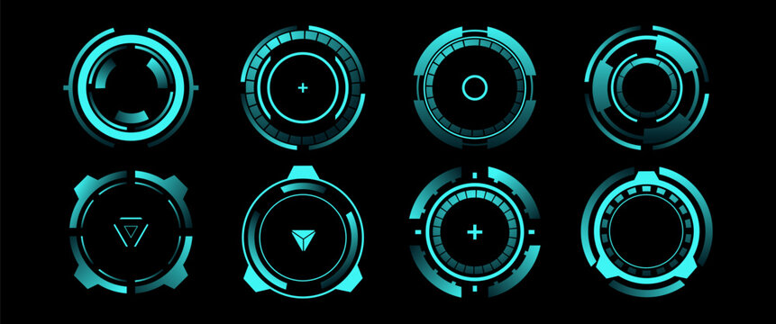 Futuristic Circular HUD Interface Sci Fi Tech Radar Crosshair Set