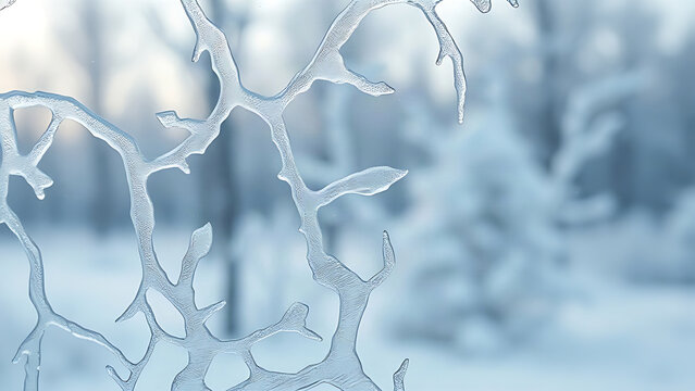Frost patterns on winter window, cold season and nature background concept.