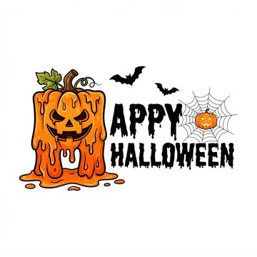 Watercolor halloween pumpkin candle with bats and spooky festive text
