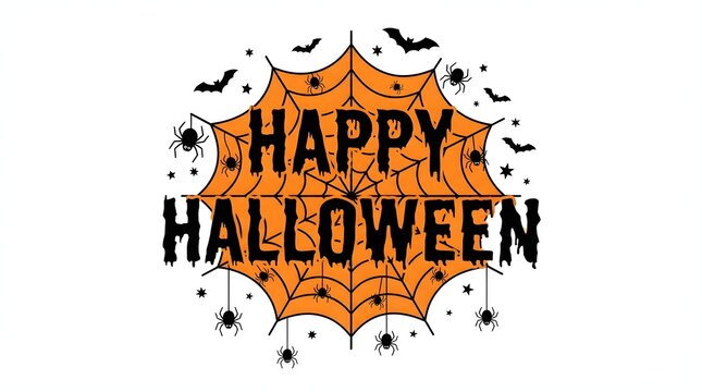 Happy halloween festive orange background with bats and painted splatter effects