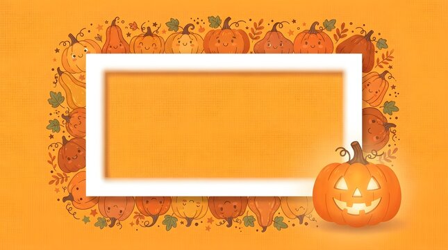 Autumn pumpkin border with blank white frame for text or design