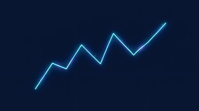 Abstract digital graph with fluctuating blue lines on a dark background depicting growth and trends