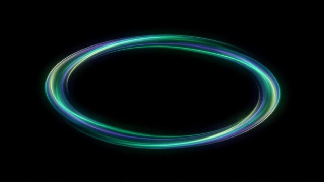 Dynamic abstract light trail forming an oval shape against a black background, showcasing vibrant colors and motion