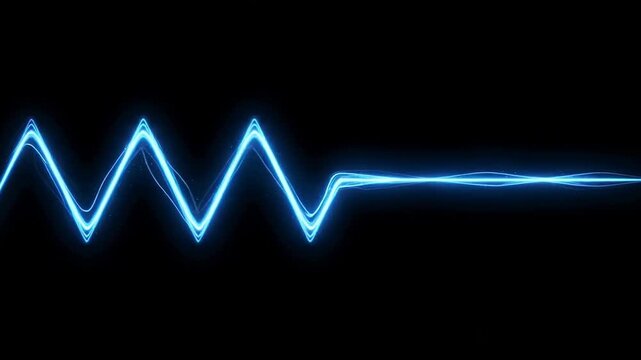 Dynamic blue neon sound wave pattern with glowing zigzag lines against a black background
