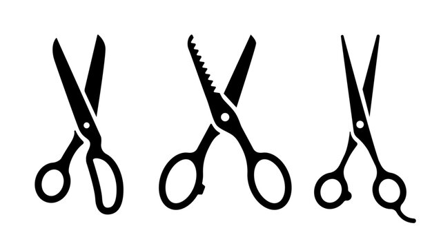 Black Scissors Silhouette Set Barber Tailor And Pinking Shears Icon