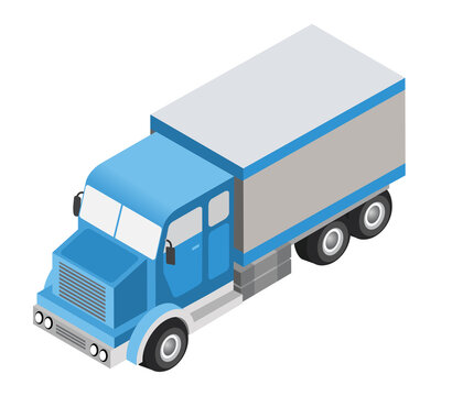 Blue delivery truck transporting cargo in isometric view