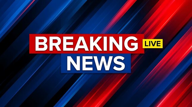 Breaking news live broadcast graphic with red and blue abstract digital background for television media production