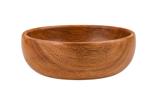 Polished wooden bowl with natural brown grain and a smooth rounded shape isolated on a clean white background, suitable for kitchenware, tableware, serving, dining, and home decor concepts.
