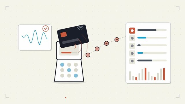 Abstract animated payments moving through a digital network drawn as coral and magenta lines and shapes on a bright, clean light background. Seamless looping 4K motion graphics video with free space f