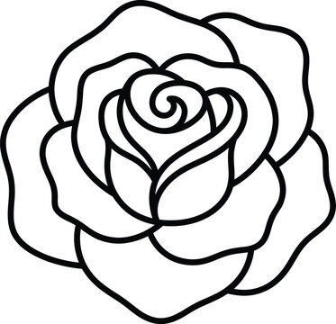 Simple line art drawing of a beautiful blooming rose flower