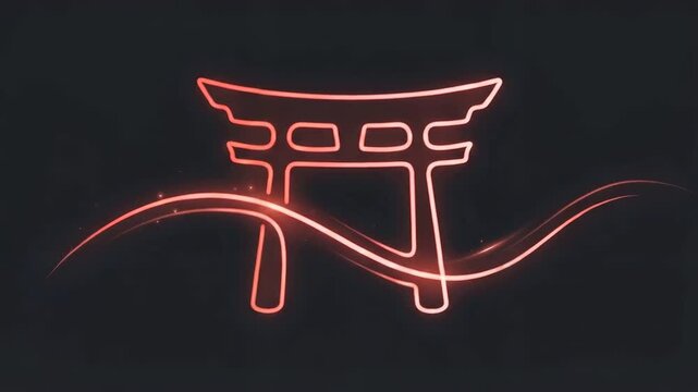 Abstract representation of a traditional Asian gate symbol, glowing with red light against a dark background