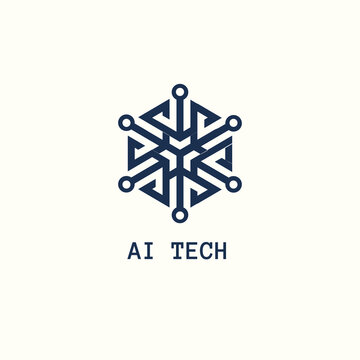 AI tech hexagonal circuit snowflake logo template vector